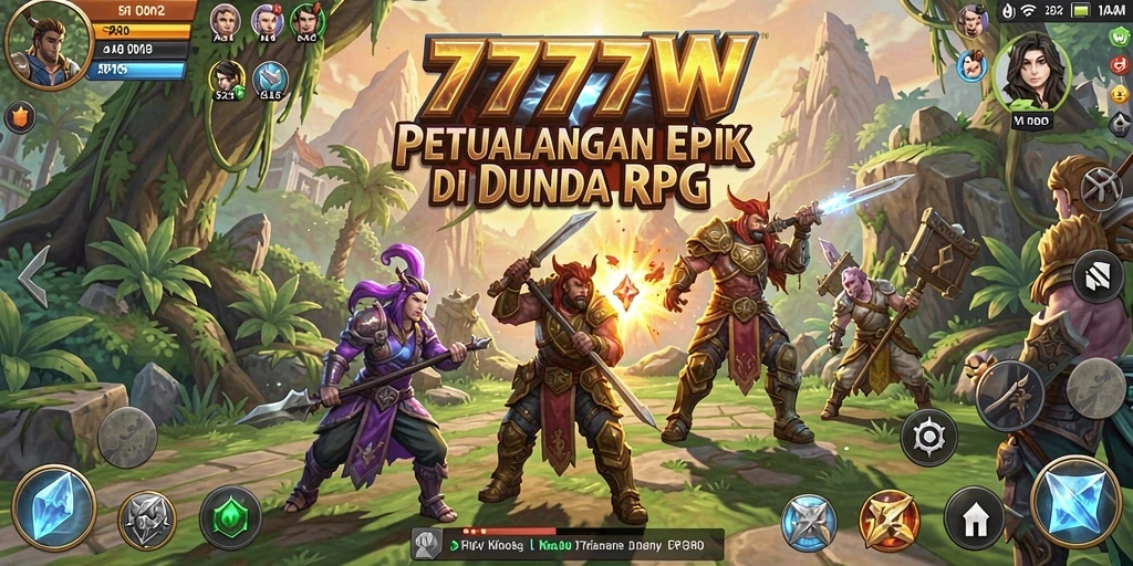 Tampilan gameplay <strong>7777W</strong> menampilkan pertarungan epik antara pahlawan dan monster.
