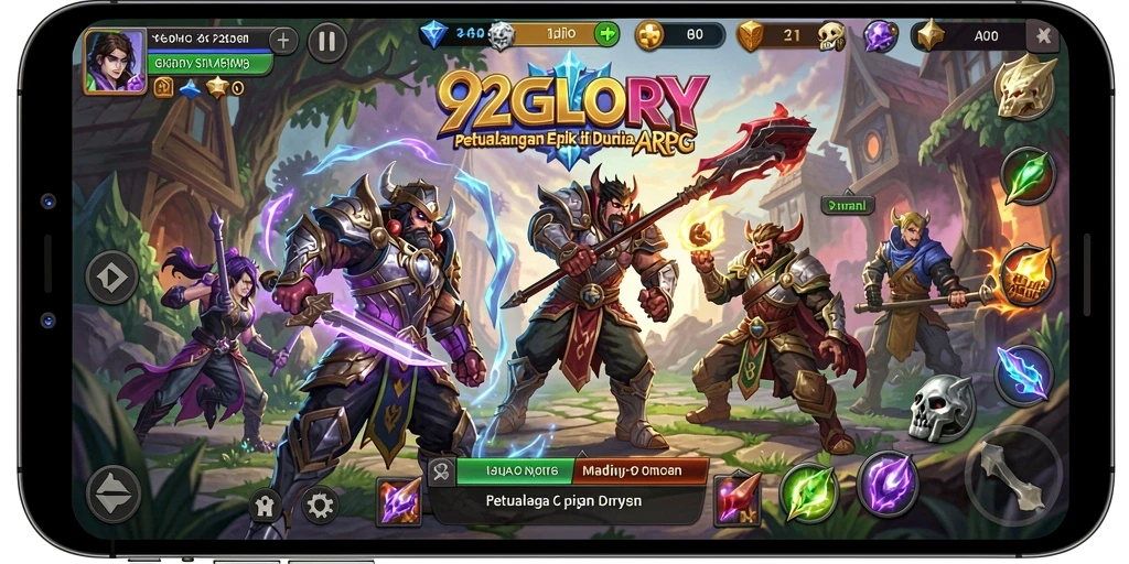 Screenshot gameplay 92GLORY yang menunjukkan pertempuran seru di dunia ARPG.