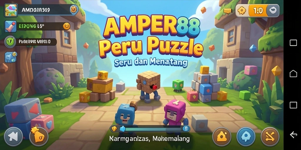 Screenshot gameplay AMPER88 menampilkan berbagai level puzzle yang penuh warna.