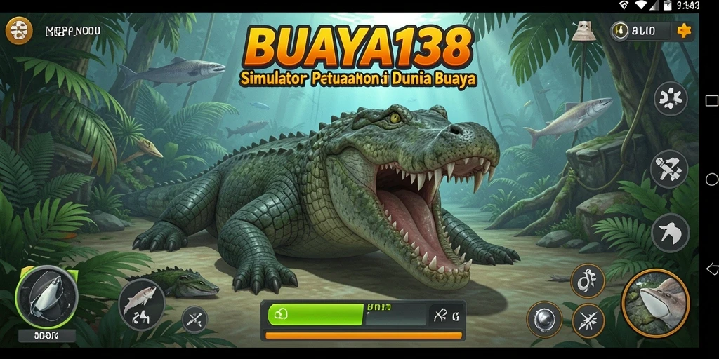 Screenshot gameplay BUAYA138 menunjukkan aksi buaya yang mendebarkan dan suasana alami.