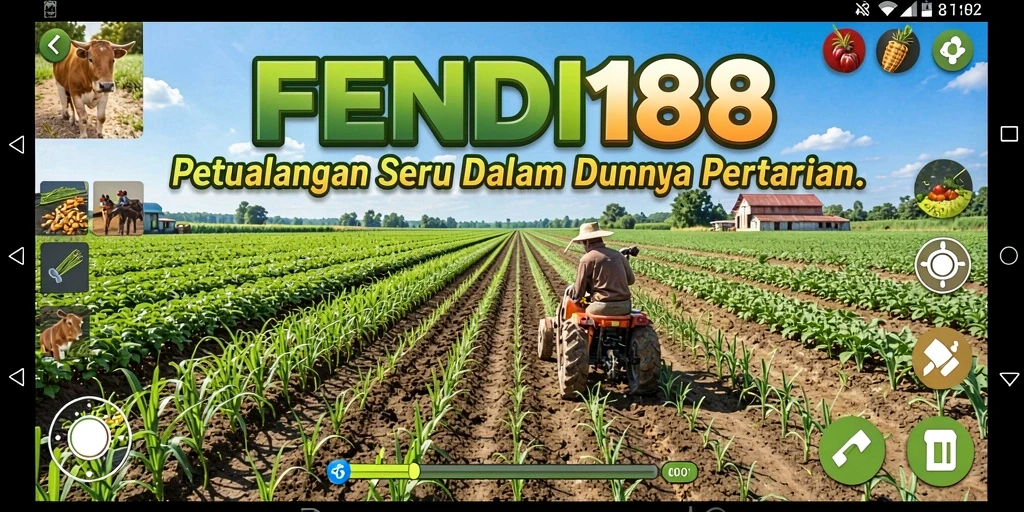 Screenshot gameplay FENDI188 menunjukkan suasana bertani yang seru.