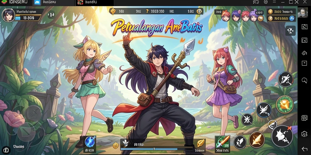Tangkapan layar gameplay IDNSERU yang penuh aksi dan karakter anime.
