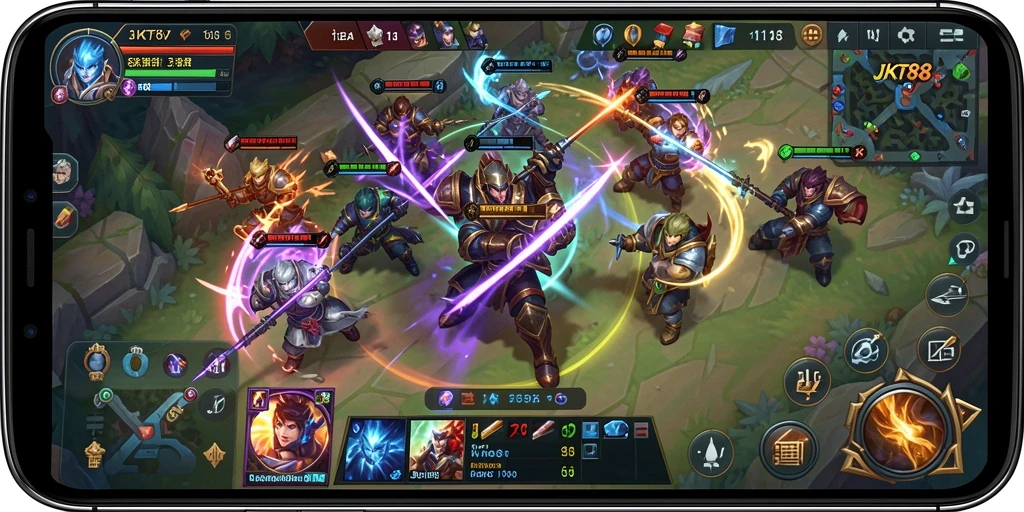 Screenshot JKT88 menampilkan pertarungan seru antar tim dalam game MOBA.