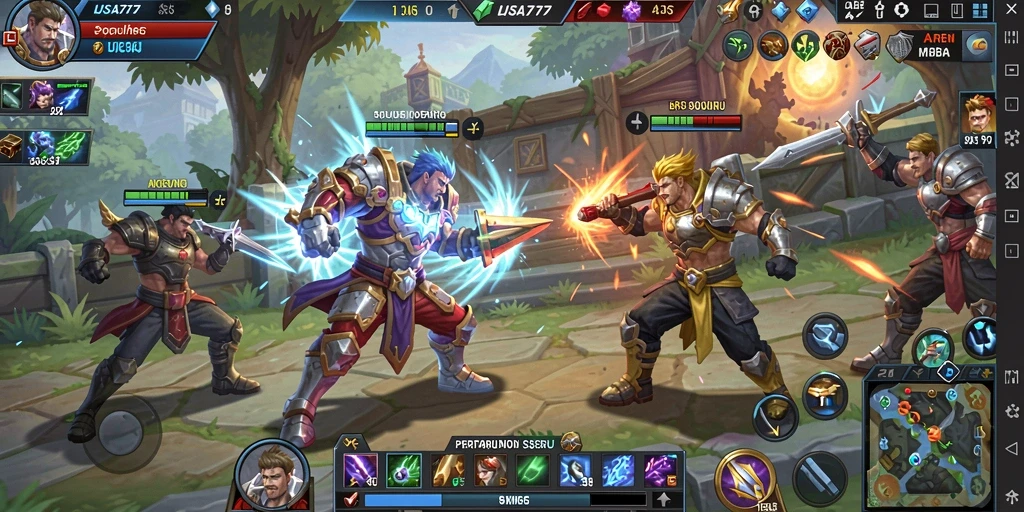Gameplay mendebarkan dari LUSA777 dalam pertandingan MOBA.