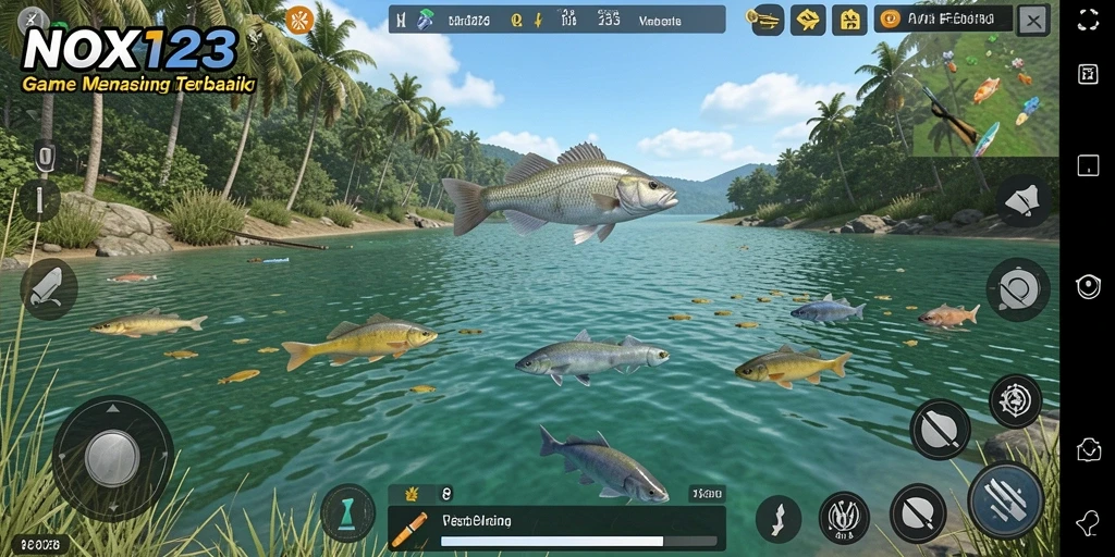 Tampilan gameplay memancing yang seru dan mengasyikkan di NOX123.