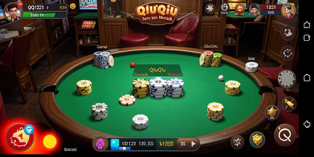 Screenshot utama QQ1221 menampilkan aksi seru dalam permainan QiuQiu.