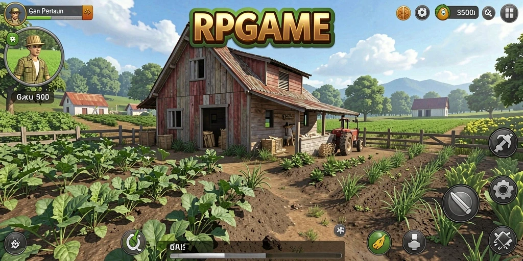 Screenshot RPGAME menampilkan aktivitas pertanian yang seru dan interaktif.